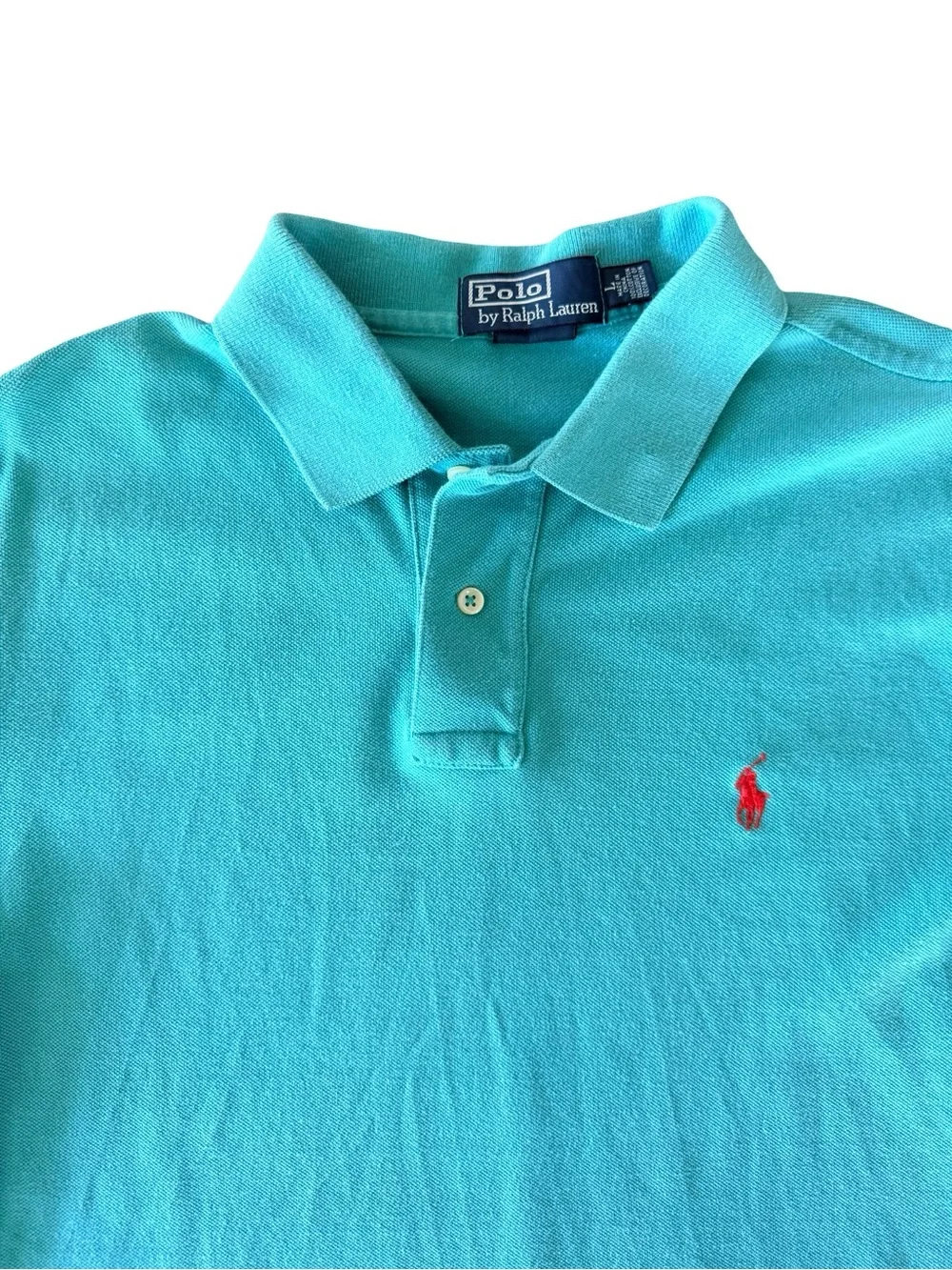 Men’s Vintage Ralph Lauren Turquoise Polo with Red Pony Embroidery Size Large